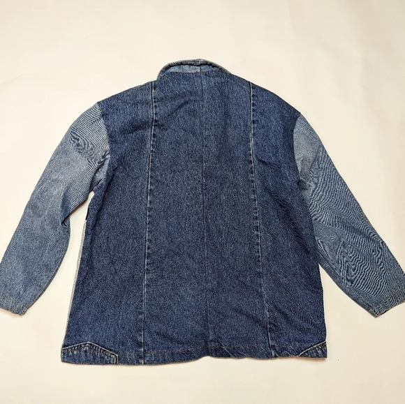 Vintage Patchwork Denim Jean Colour  Block Jacket Embroidered Daisy Woman L - Picture 2 of 10